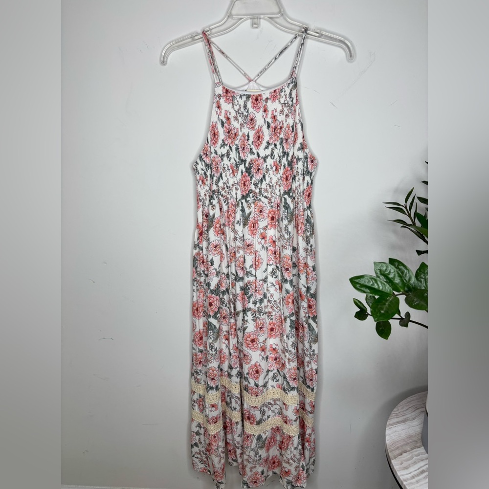 BN5 Altar'd State Pink Floral Flowy Dress Small Romantic Spaghetti Strap